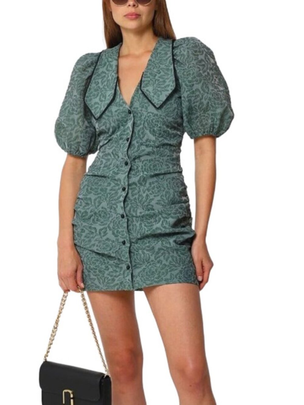 Ganni Ruched Cloqué-Organza Mini Dress